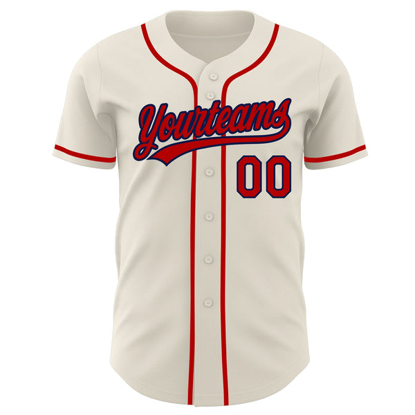Custom Cream Red-Navy Authentic Baseball Jersey alternate