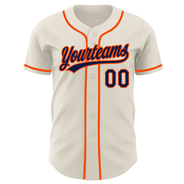 Custom Cream Navy-Orange Authentic Baseball Jersey alternate