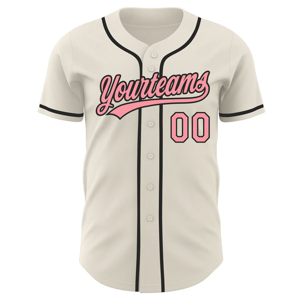Custom Cream Medium Pink-Black Authentic Baseball Jersey alternate