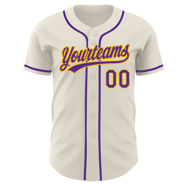 Custom Cream Purple-Gold Authentic Baseball Jersey alternate