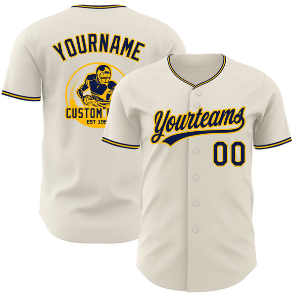 Custom Cream Navy-Gold Authentic Baseball Jersey