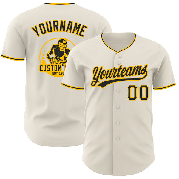 Custom Cream Black-Gold Authentic Baseball Jersey