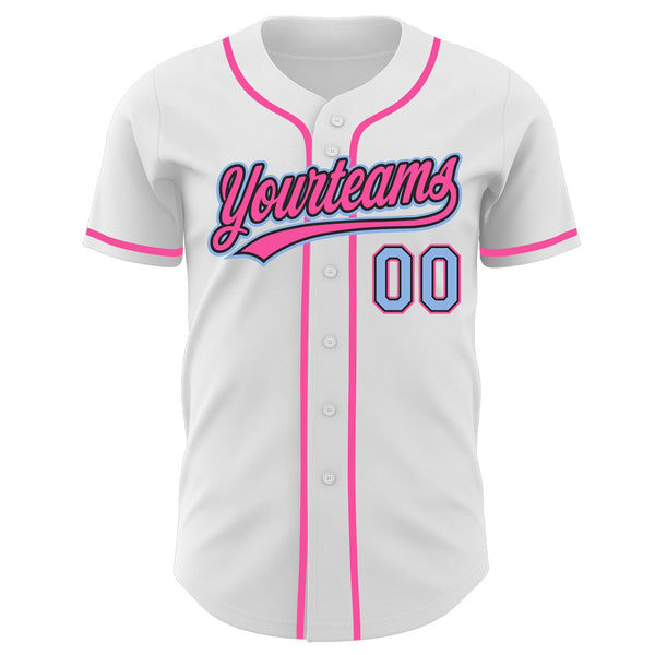 Custom White Light Blue Black-Pink Authentic Baseball Jersey alternate