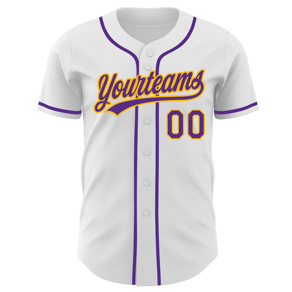 Custom White Purple-Gold Authentic Baseball Jersey alternate