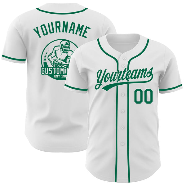 Custom White-Kelly Green Authentic Baseball Jersey