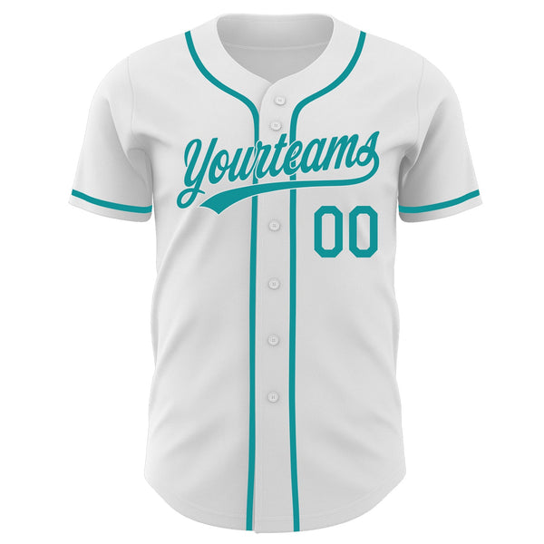 Custom White-Teal Authentic Baseball Jersey alternate