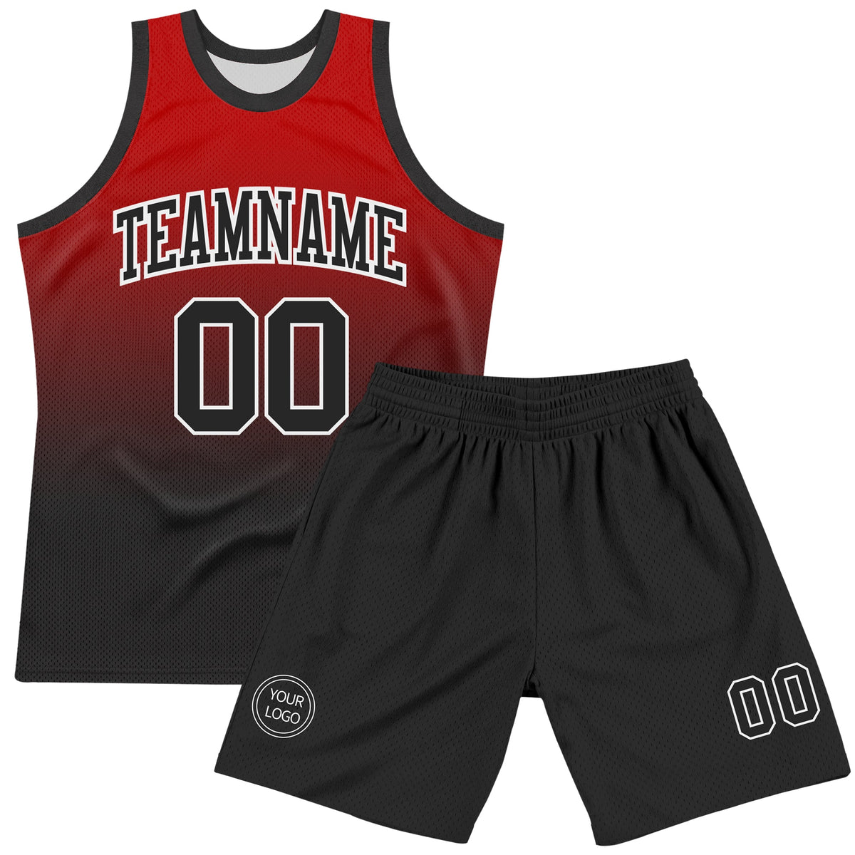 Custom Red Black-White Fade Fashion Round Neck Sublimation Basketball Set Jersey - Back