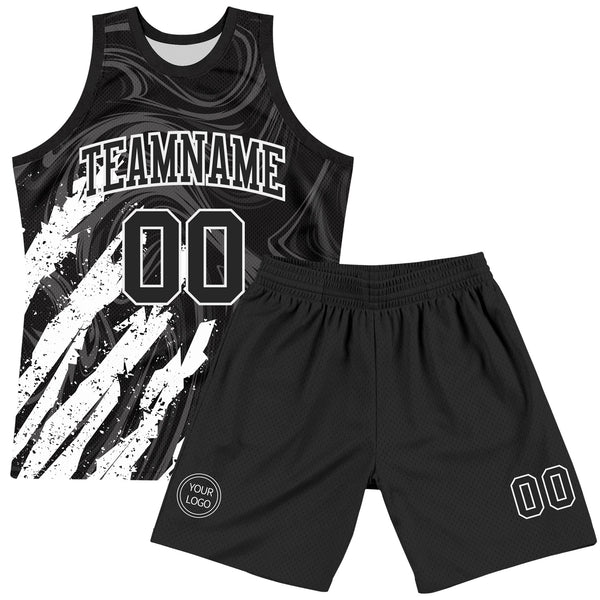 Custom Black White Splash Round Neck Sublimation Basketball Set Jersey alternate