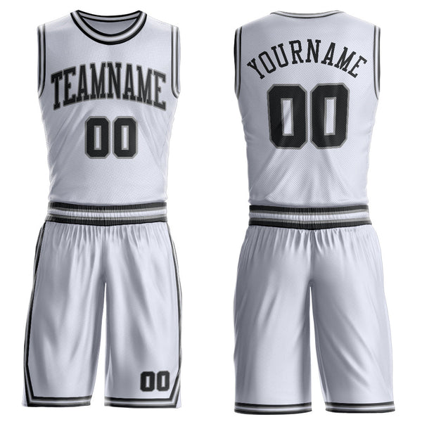 Custom White Black-Gray Round Neck Basketball Uniform Jersey