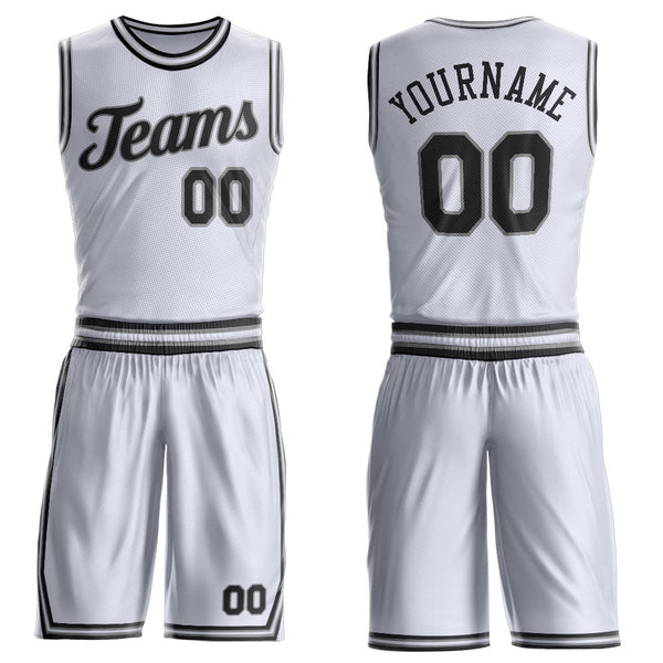 Custom White Black-Gray Round Neck Basketball Uniform Jersey