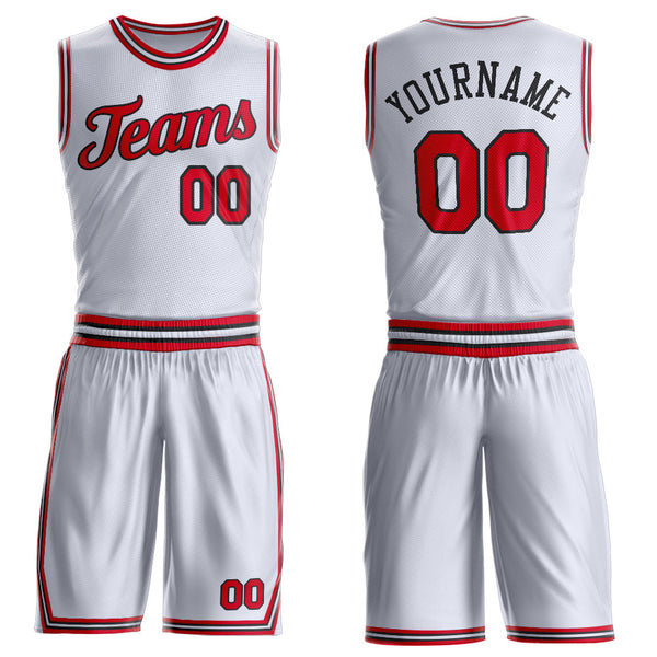 Custom White Red-Black Round Neck Basketball Uniform Jersey