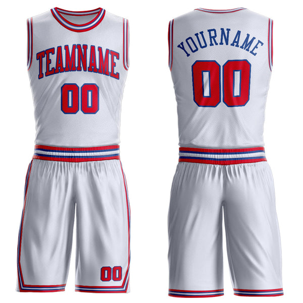 Custom White Red-Royal Round Neck Basketball Uniform Jersey