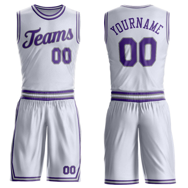 Custom White Purple-Gray Round Neck Basketball Uniform Jersey