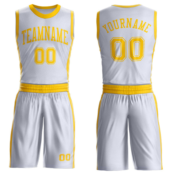 Custom White Gold Round Neck Suit Basketball Jersey