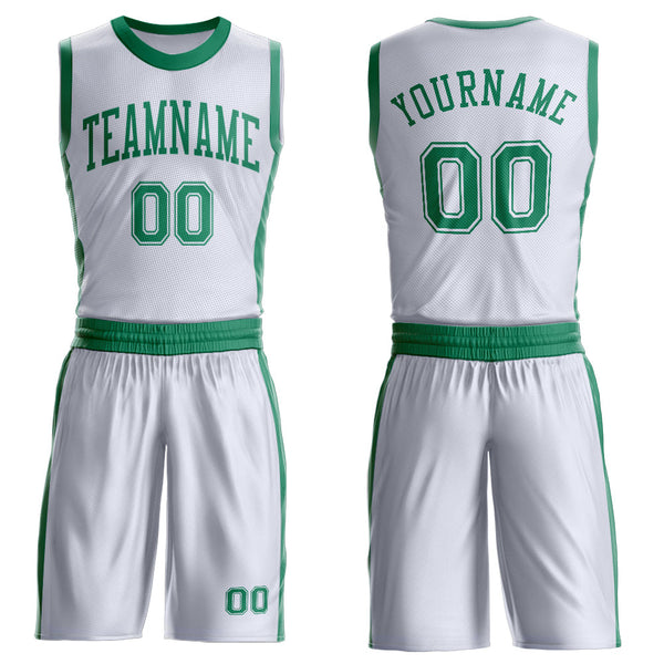 Custom White Kelly Green Round Neck Basketball Uniform Jersey