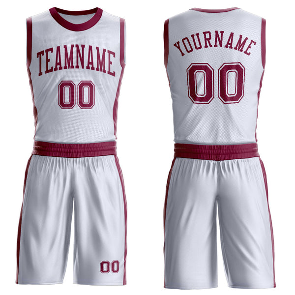 Custom White Maroon Round Neck Basketball Uniform Jersey