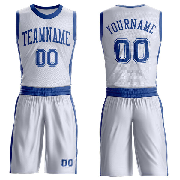 Custom White Royal Round Neck Basketball Uniform Jersey
