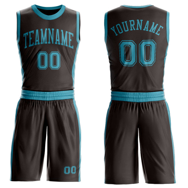 Custom Brown Teal Round Neck Basketball Uniform Jersey