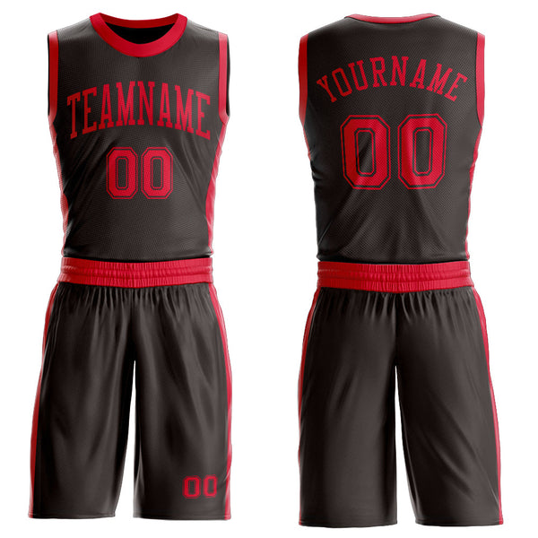 Custom Brown Red Round Neck Basketball Uniform Jersey