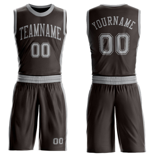 Custom Brown Gray Round Neck Basketball Uniform Jersey