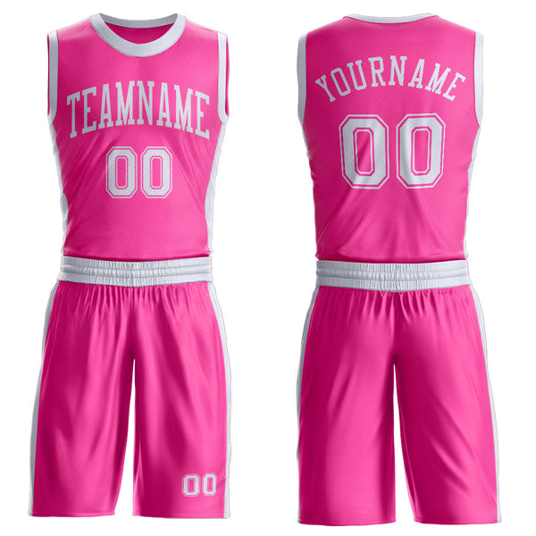 Custom Pink White Round Neck Basketball Uniform Jersey
