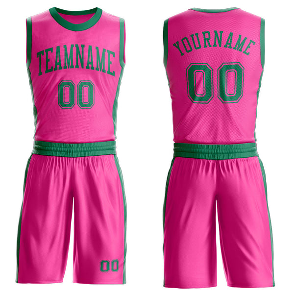 Custom Pink Kelly Green Round Neck Basketball Uniform Jersey