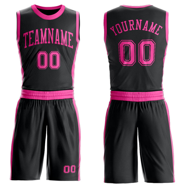 Custom Black Pink Round Neck Basketball Uniform Jersey