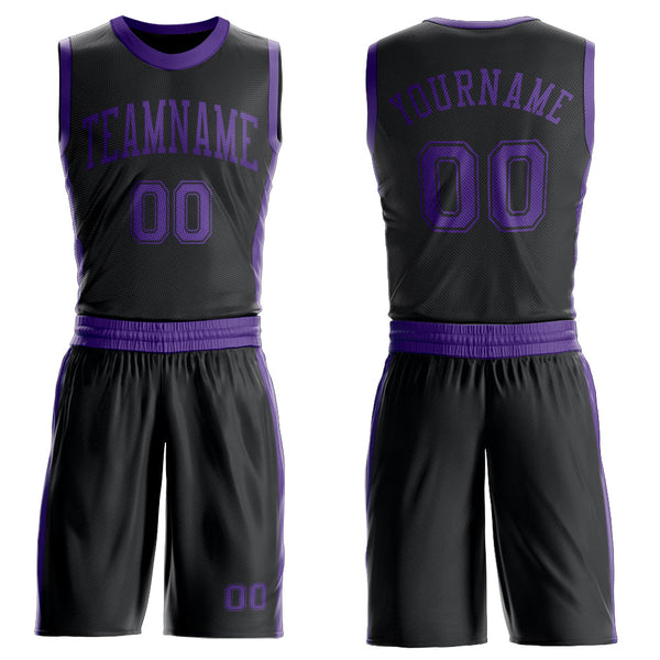 Custom Black Purple Round Neck Basketball Uniform Jersey