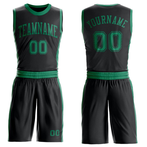 Custom Black Kelly Green Round Neck Basketball Uniform Jersey