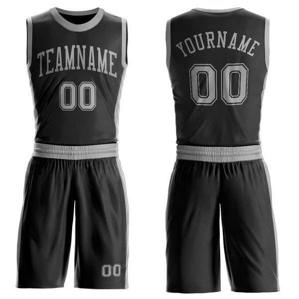 Custom Black Gray Round Neck Basketball Uniform Jersey