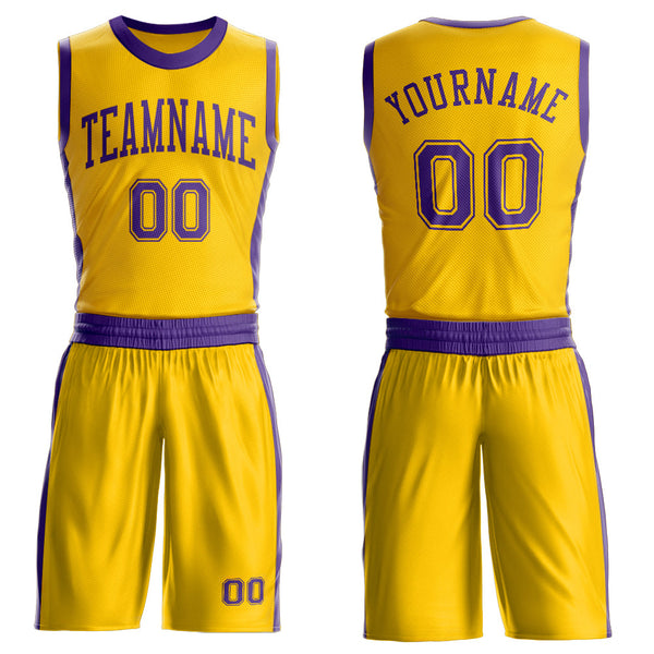 Custom Gold Purple Round Neck Basketball Uniform Jersey
