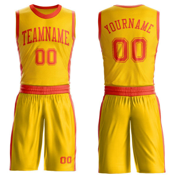 Custom Gold Orange Round Neck Basketball Uniform Jersey
