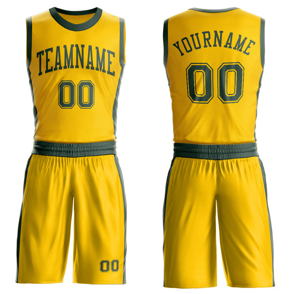 Custom Gold Green Round Neck Basketball Uniform Jersey