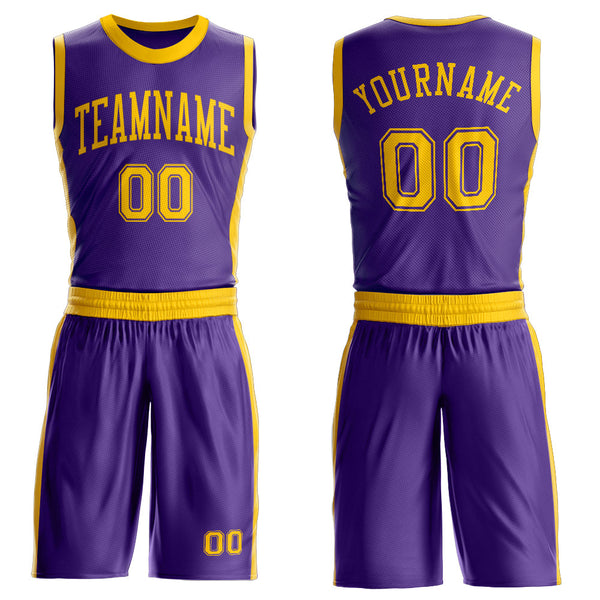 Custom Purple Gold Round Neck Basketball Uniform Jersey
