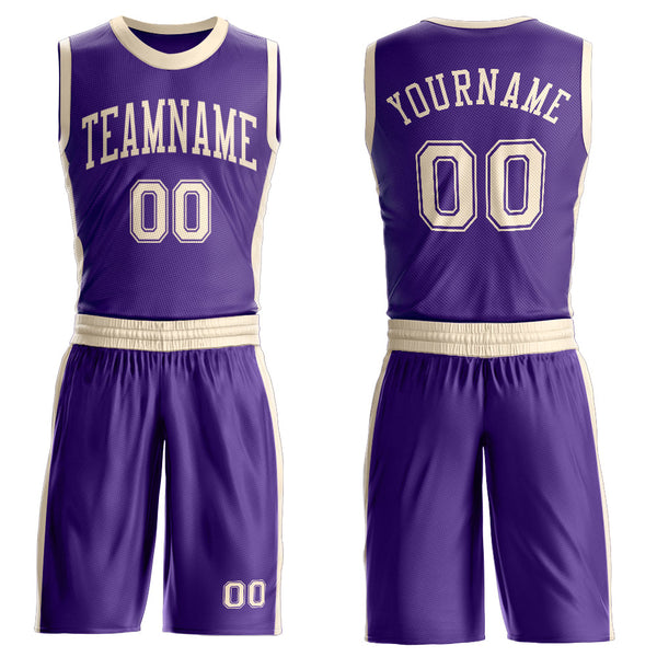 Custom Purple Cream Round Neck Basketball Uniform Jersey