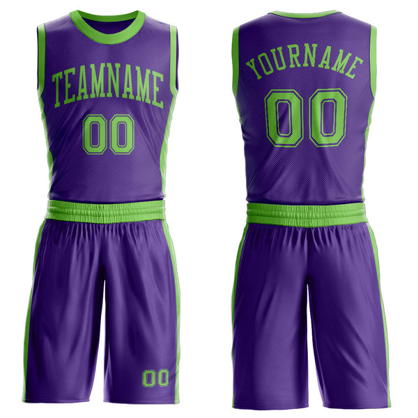 Custom Purple Neon Green Round Neck Basketball Uniform Jersey