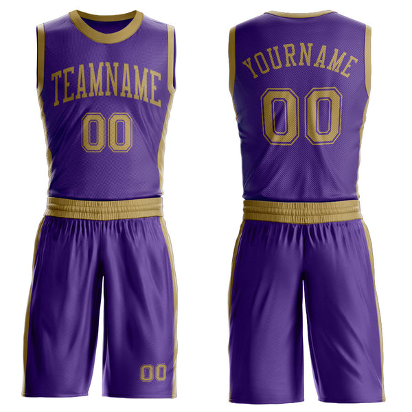 Custom Purple Old Gold Round Neck Basketball Uniform Jersey