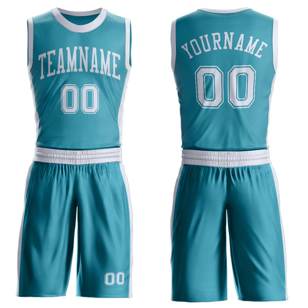 Custom Teal White Round Neck Basketball Uniform Jersey