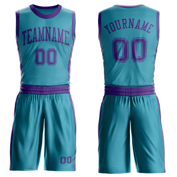 Custom Teal Purple Round Neck Basketball Uniform Jersey