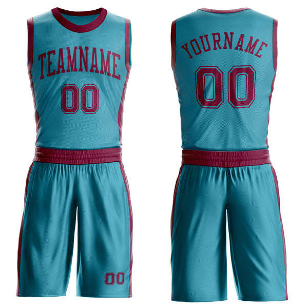 Custom Teal Maroon Round Neck Suit Basketball Jersey