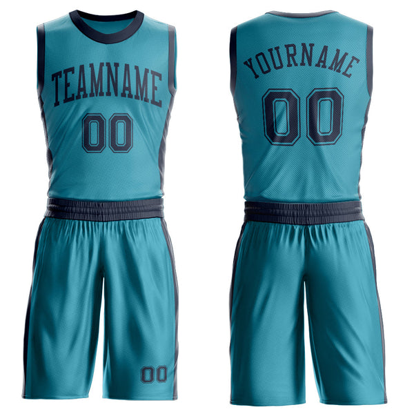Custom Teal Navy Round Neck Basketball Uniform Jersey