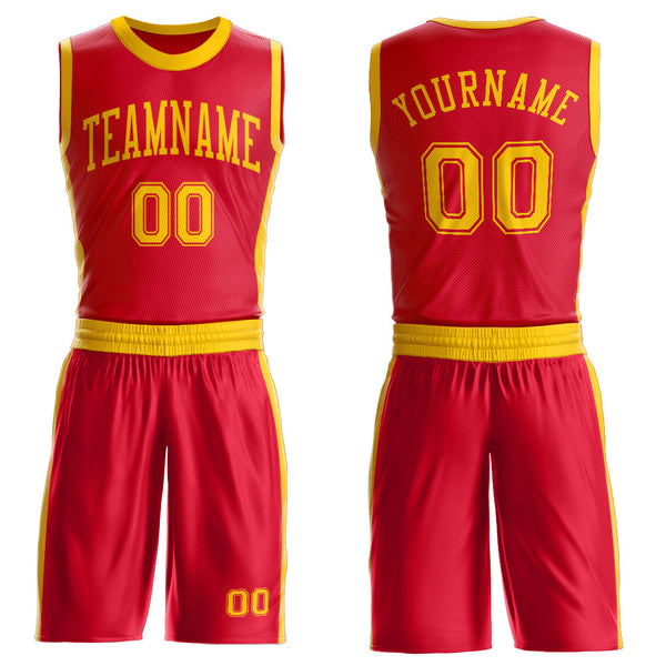Custom Red Gold Round Neck Basketball Uniform Jersey
