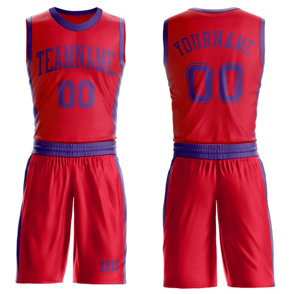 Custom Red Purple Round Neck Basketball Uniform Jersey