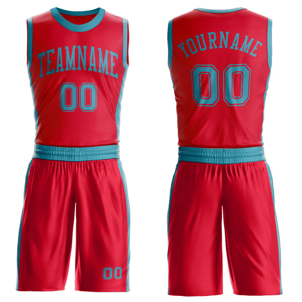 Custom Red Teal Round Neck Basketball Uniform Jersey