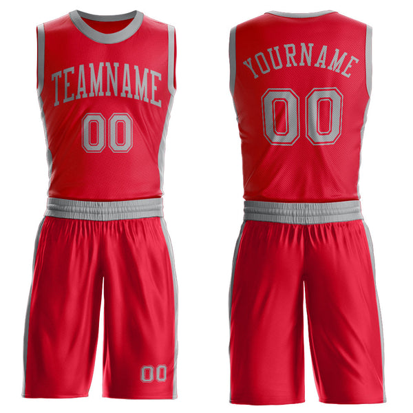 Custom Red Gray Round Neck Basketball Uniform Jersey