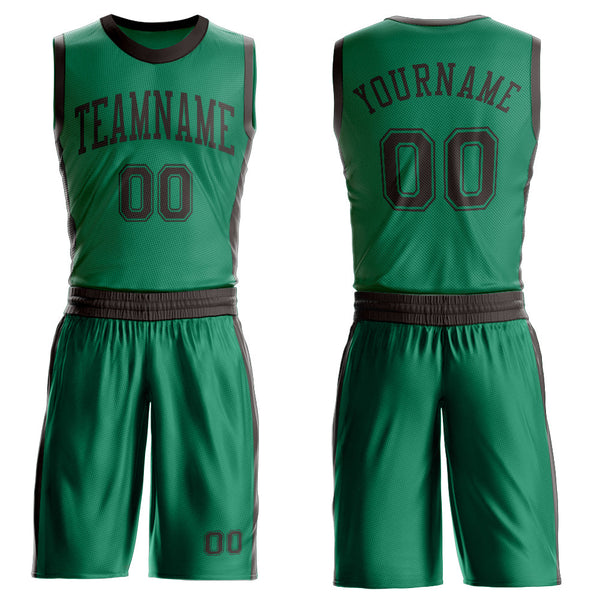 Custom Kelly Green Brown Round Neck Basketball Uniform Jersey
