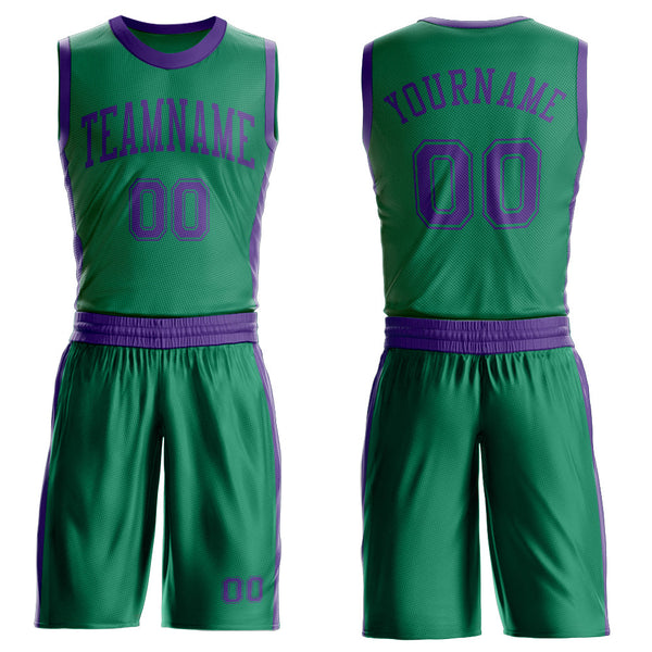 Custom Kelly Green Purple Round Neck Basketball Uniform Jersey