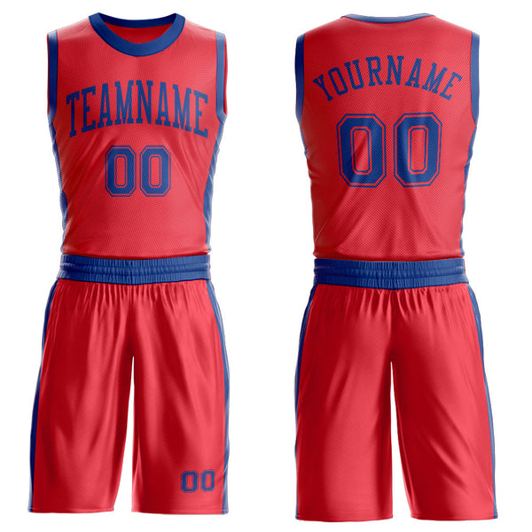 Custom Fire Red Royal Round Neck Basketball Uniform Jersey