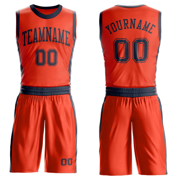 Custom Orange Navy Round Neck Basketball Uniform Jersey