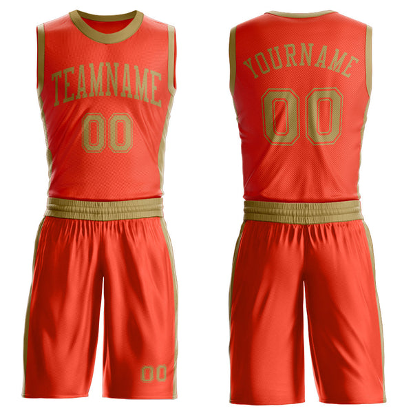Custom Orange Old Gold Round Neck Basketball Uniform Jersey